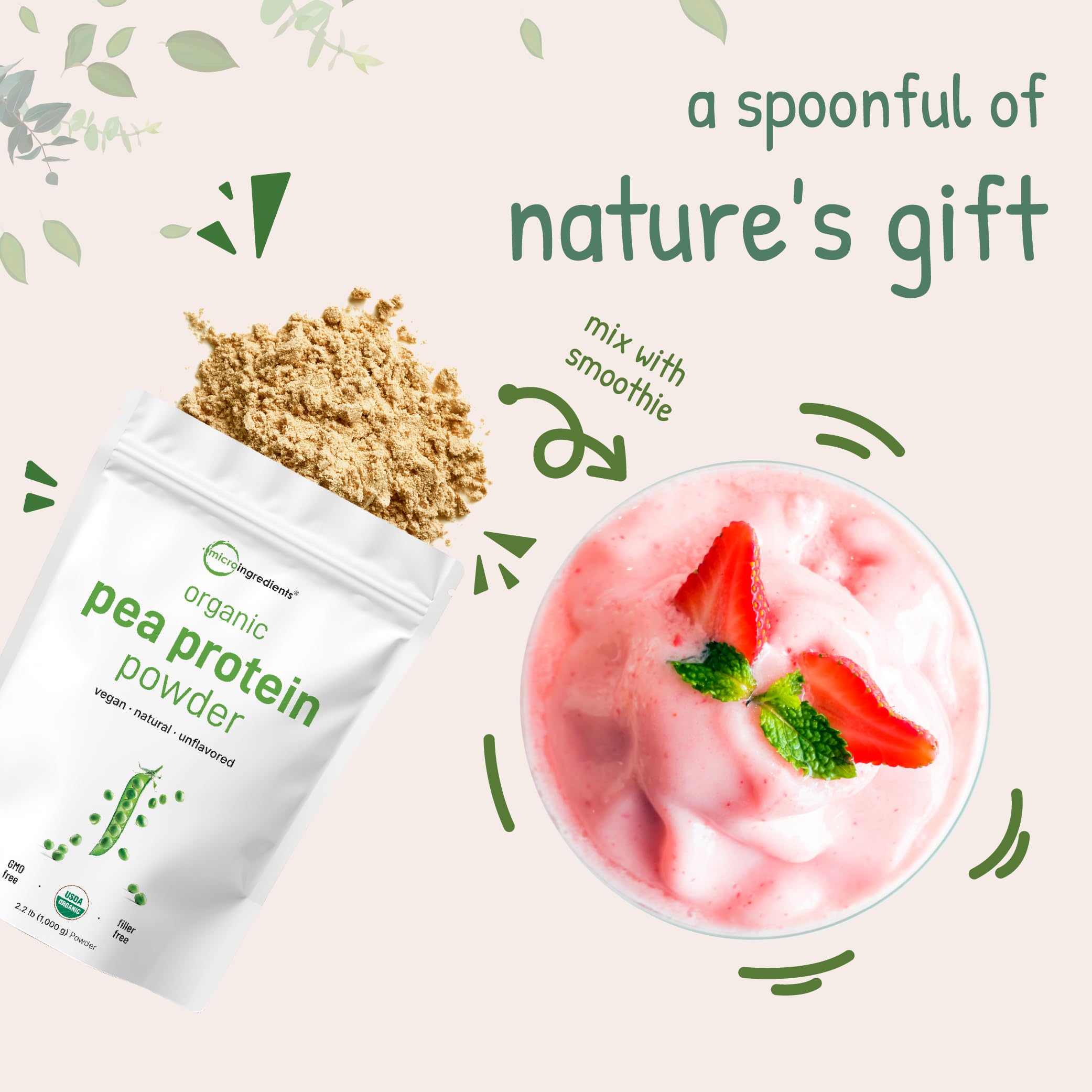 Micro Ingredients North America pea protein packaging closeup emphasizing gluten-free non-GMO