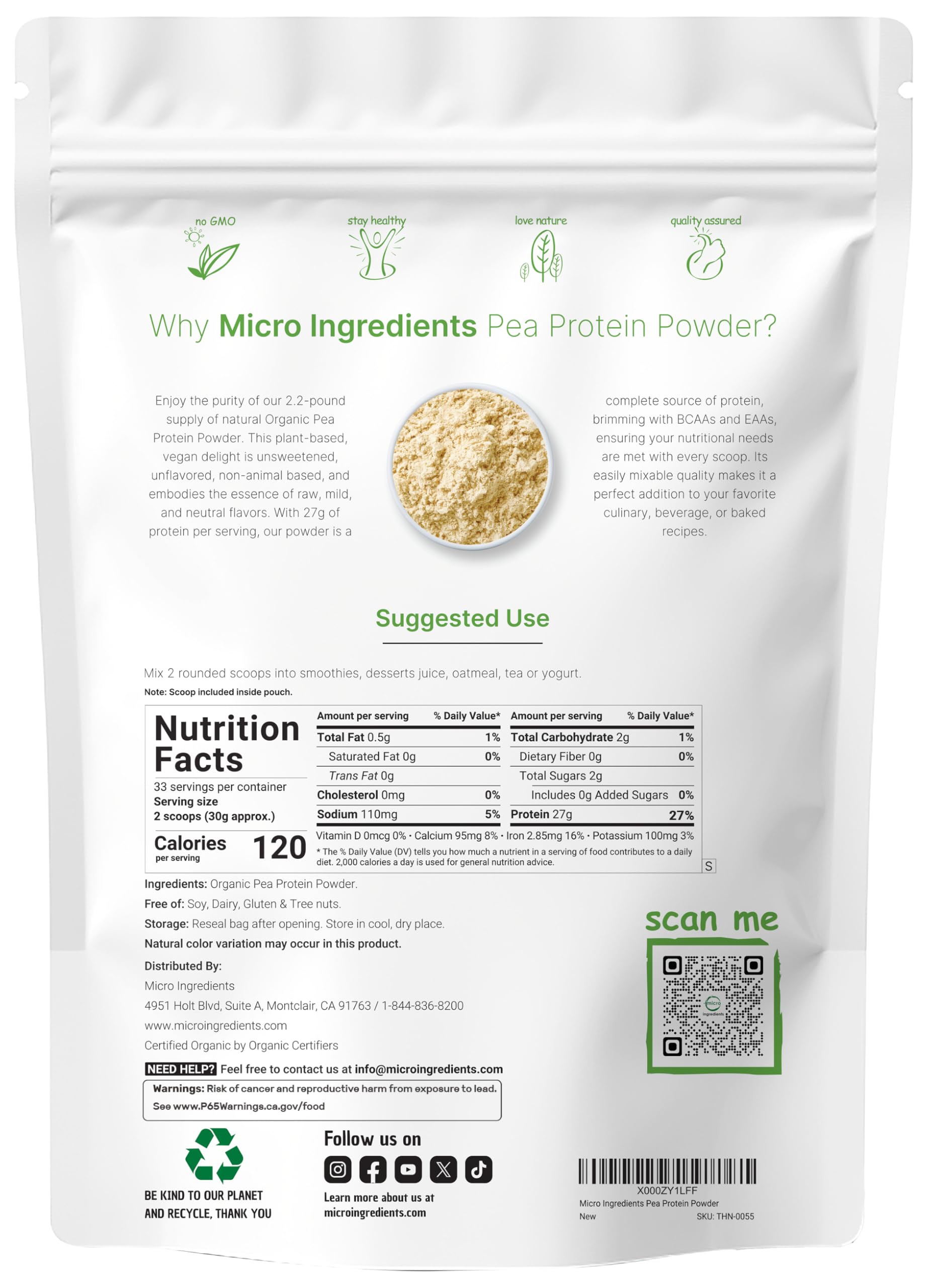 Micro Ingredients North America pea protein scoop for precise measurement in shakes