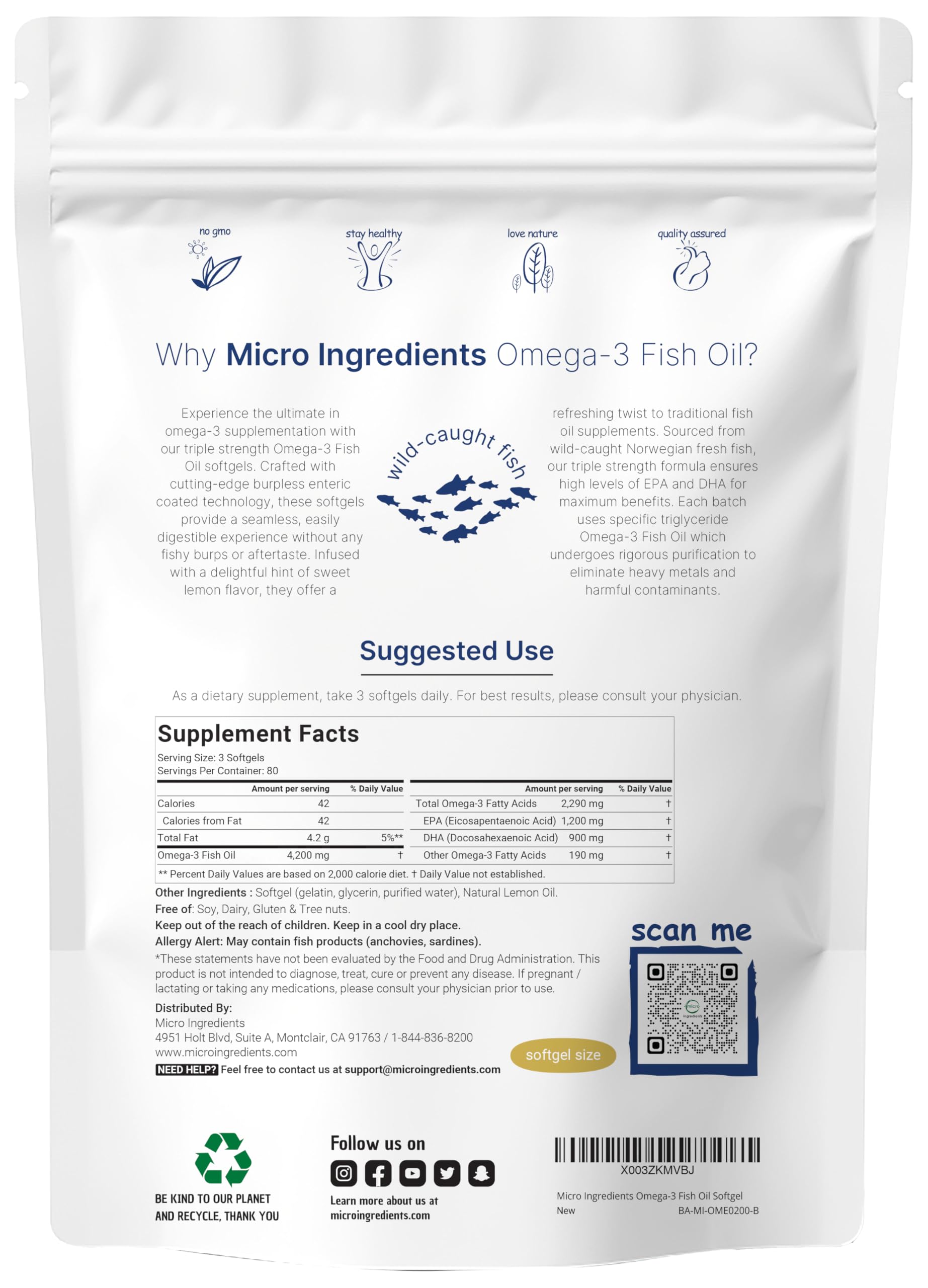 Micro Ingredients omega-3 serving pouch with 240 softgels offers value