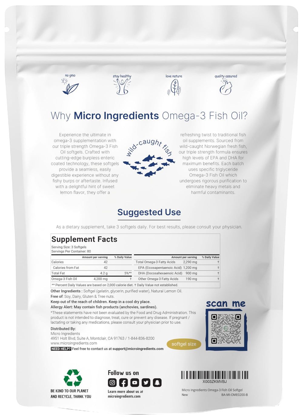 Micro Ingredients omega-3 serving pouch with 240 softgels offers value