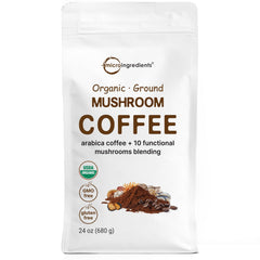 Micro Ingredients organic mushroom coffee bag showing the 10-in-1 blend for smooth energy