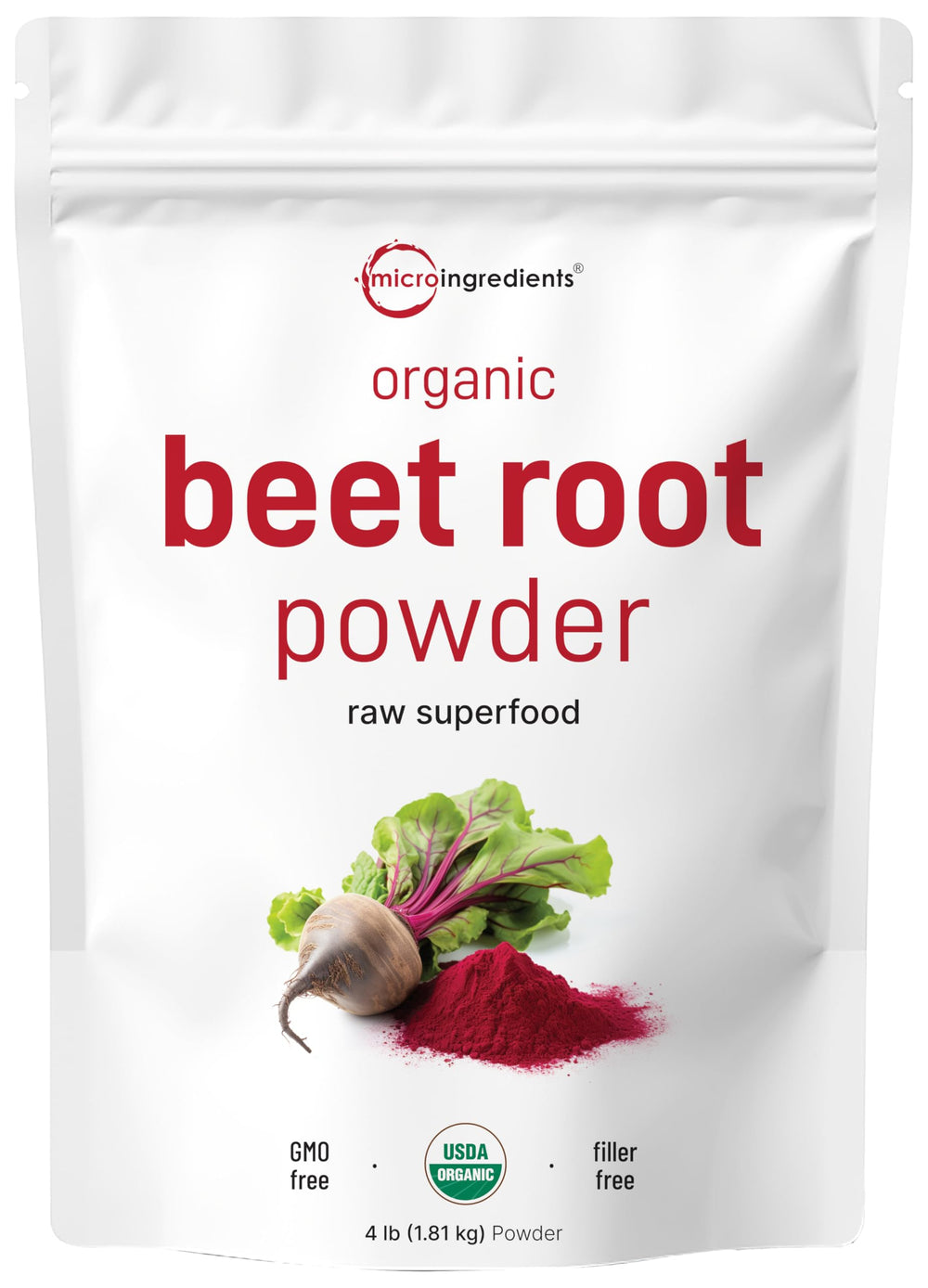 Micro Ingredients Organic Beet Root Powder bulk with scoop for easy daily smoothies.