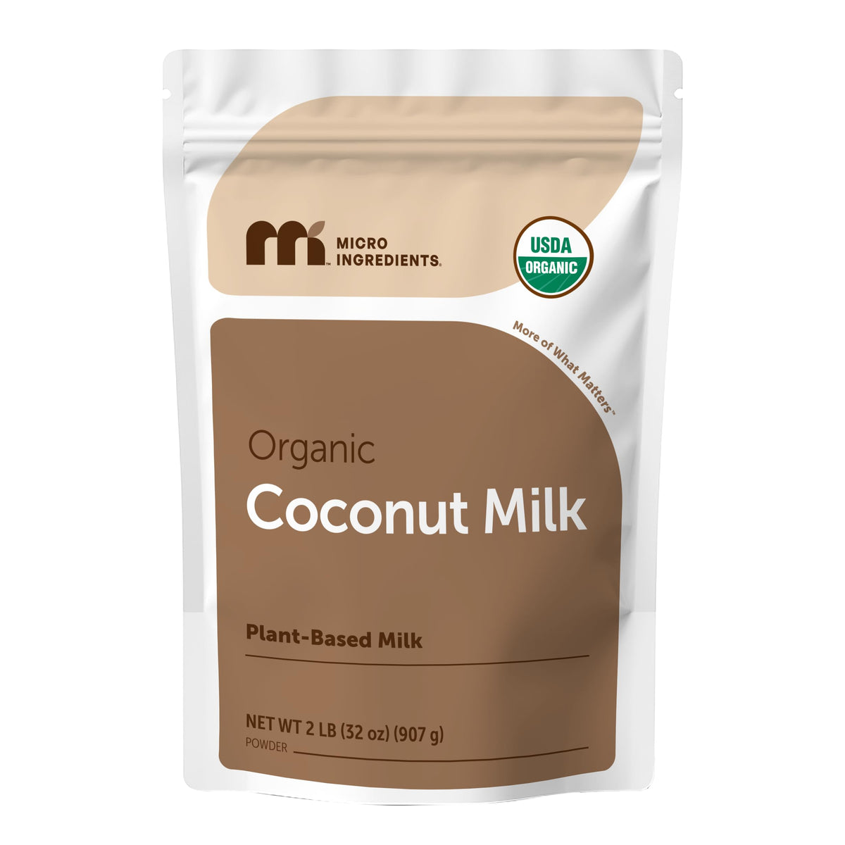 Micro Ingredients Organic Coconut Milk Powder packaging shows pantry-ready dairy-free creamer option