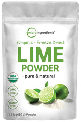 Micro Ingredients organic freeze-dried lime powder bag showcases real lime flavor for beverages