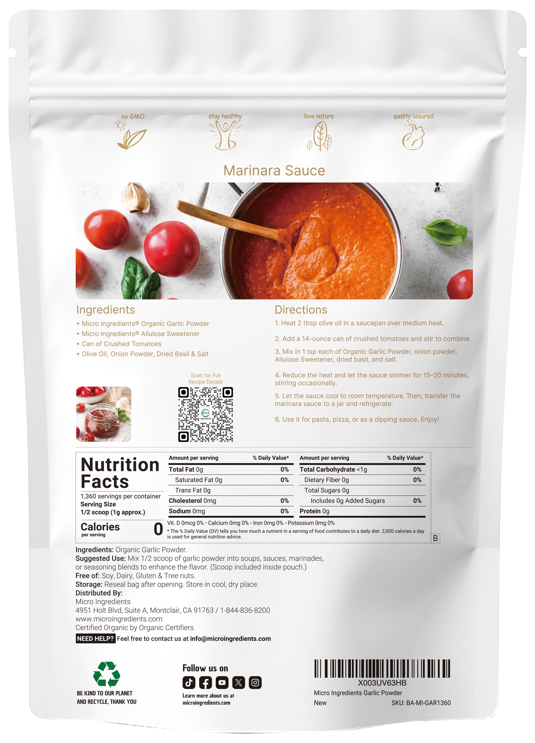 Micro Ingredients garlic powder pour with spoon enables precise, even seasoning