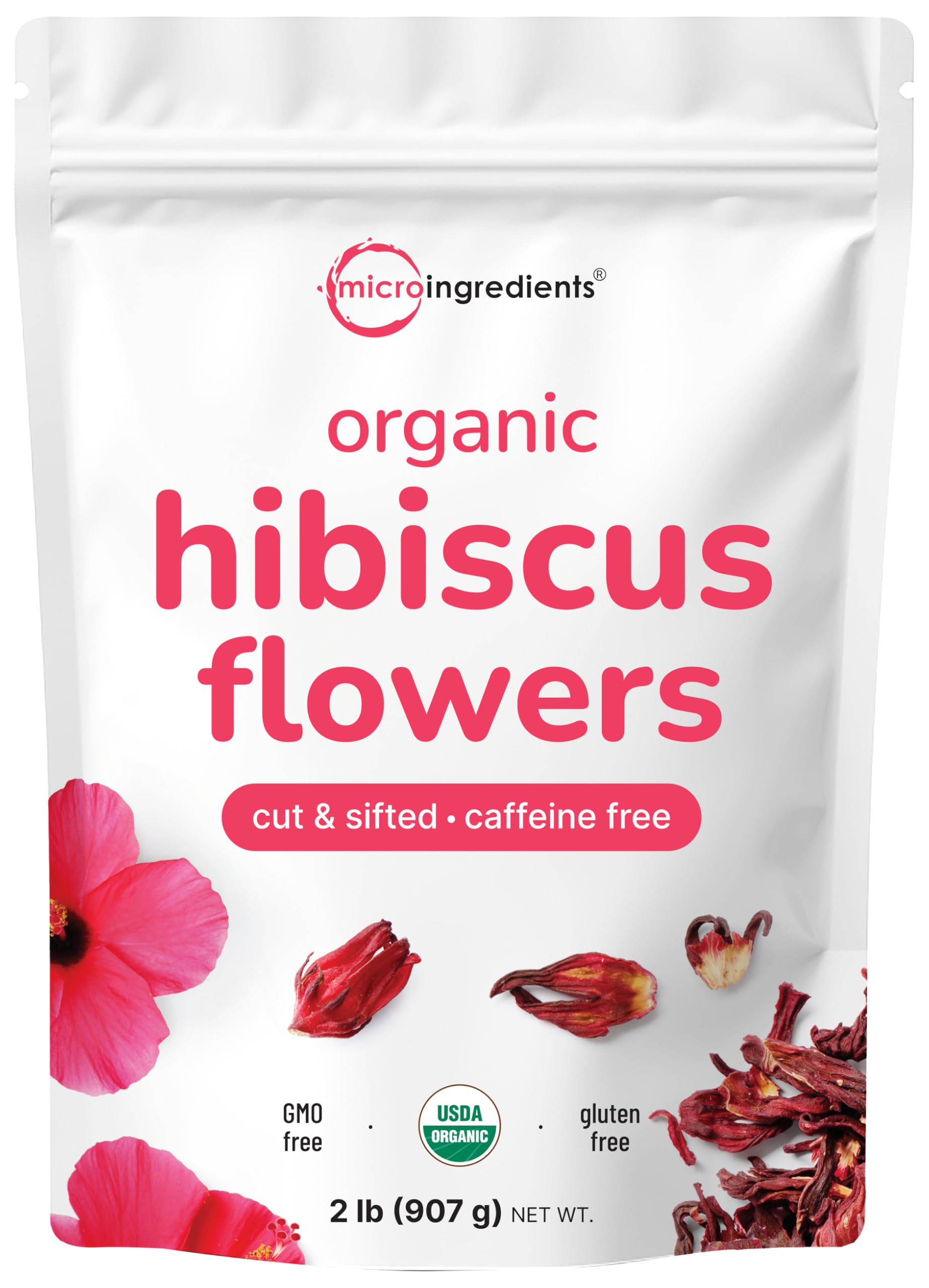 Micro Ingredients Organic Hibiscus Flowers in loose-leaf form for refreshing tea.