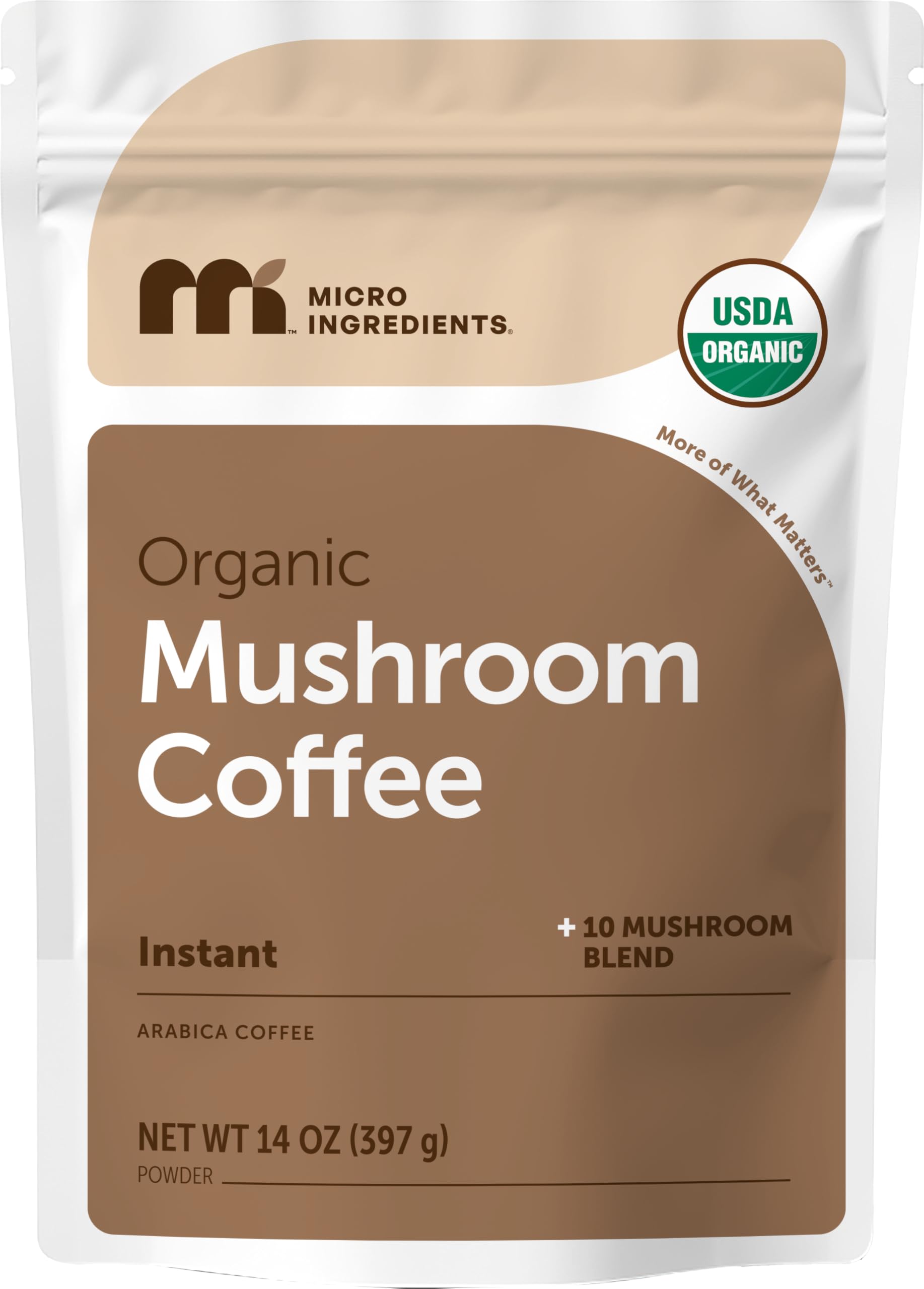 Micro Ingredients organic instant mushroom coffee canister front view for everyday convenience.