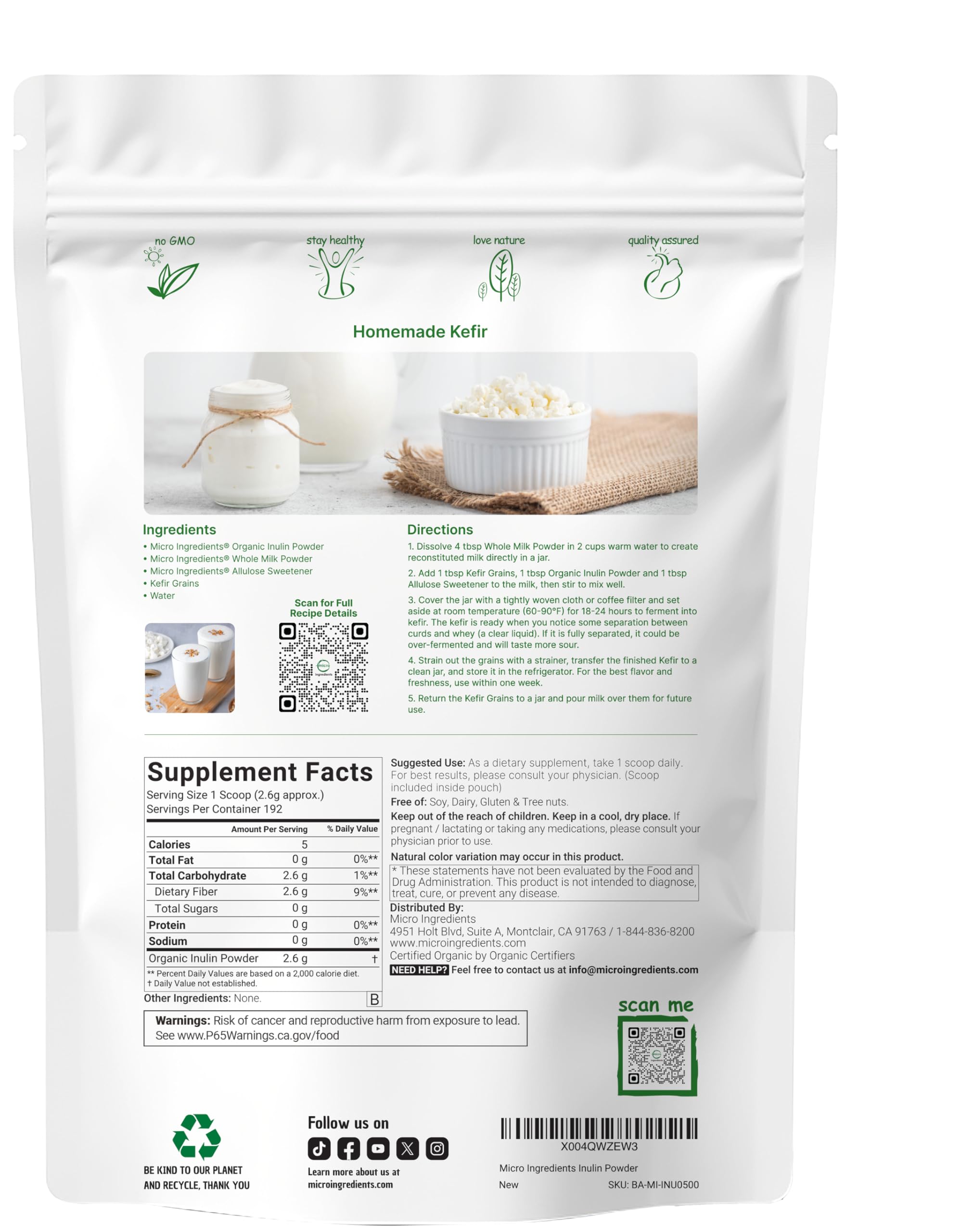 Closeup of Micro Ingredients organic inulin powder highlights fine texture