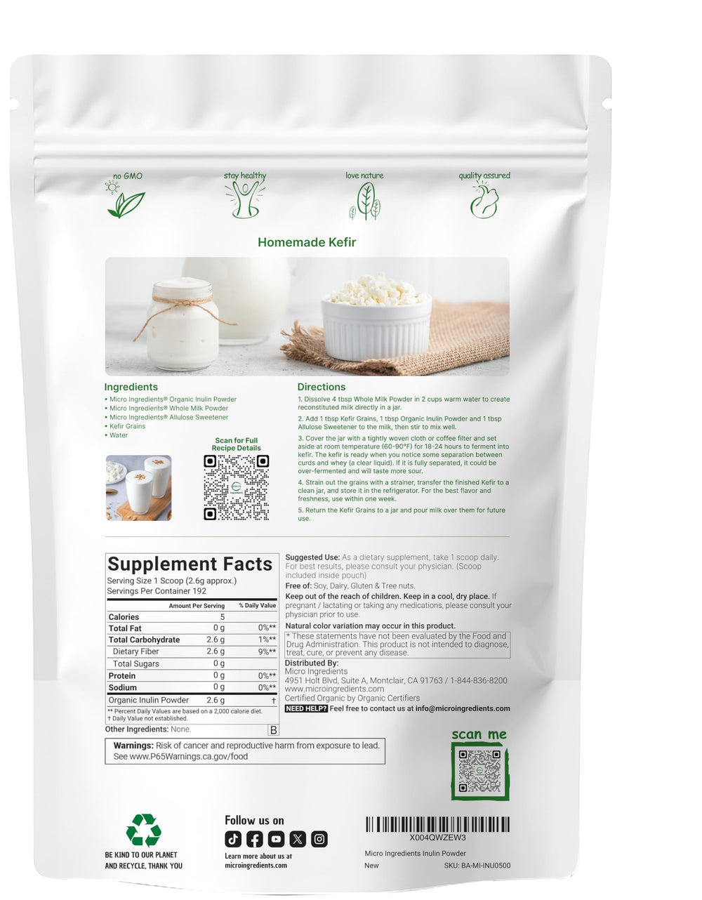 Closeup of Micro Ingredients organic inulin powder highlights fine texture