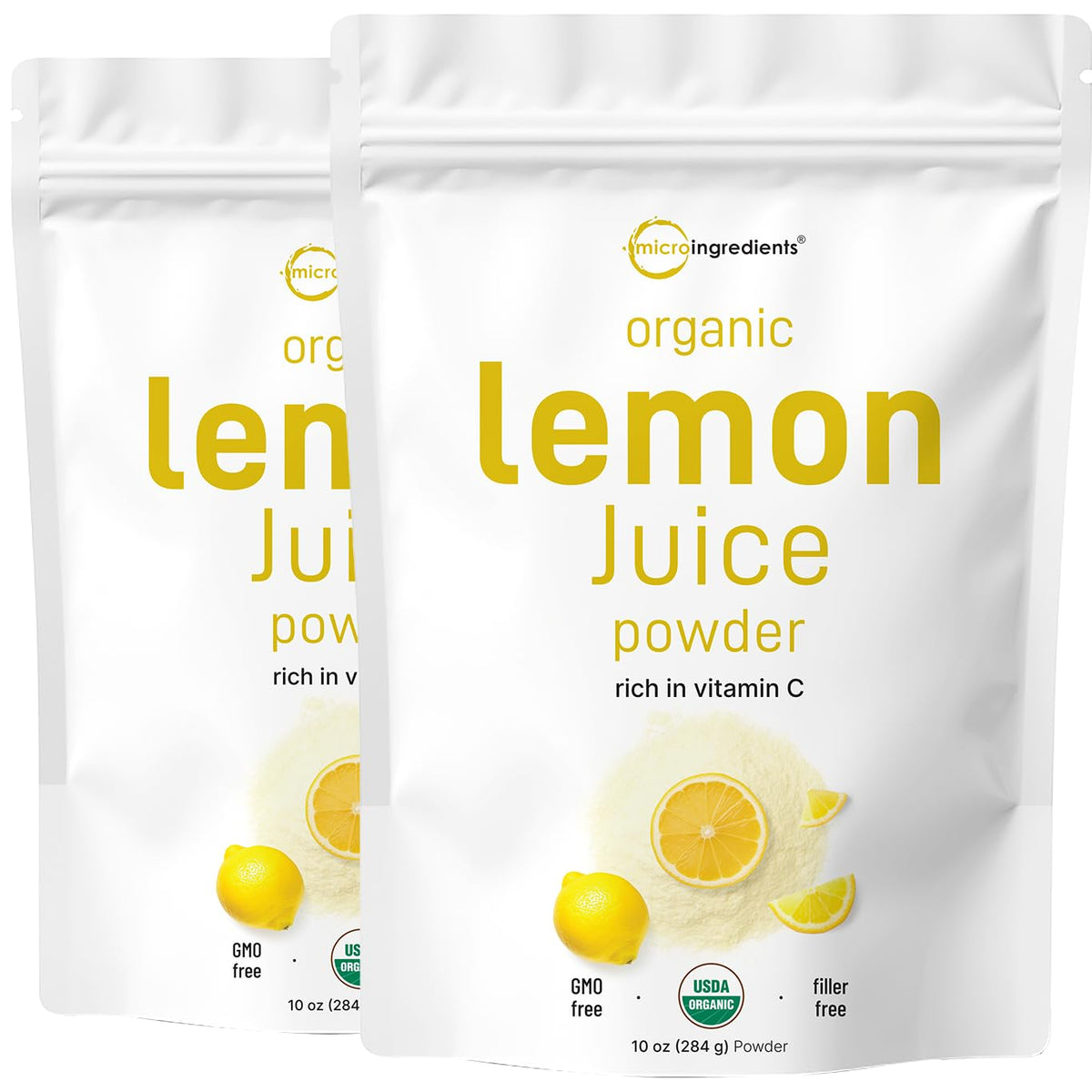 Micro Ingredients Organic Lemon Juice Powder 2 Pack front view for easy storage.
