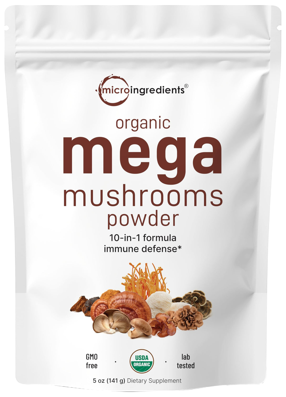 Micro Ingredients Organic Mushroom 10-in-1 blend bottle pour enhances your smoothie routine.