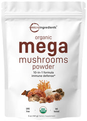 Micro Ingredients Organic Mushroom 10-in-1 blend bottle pour enhances your smoothie routine.