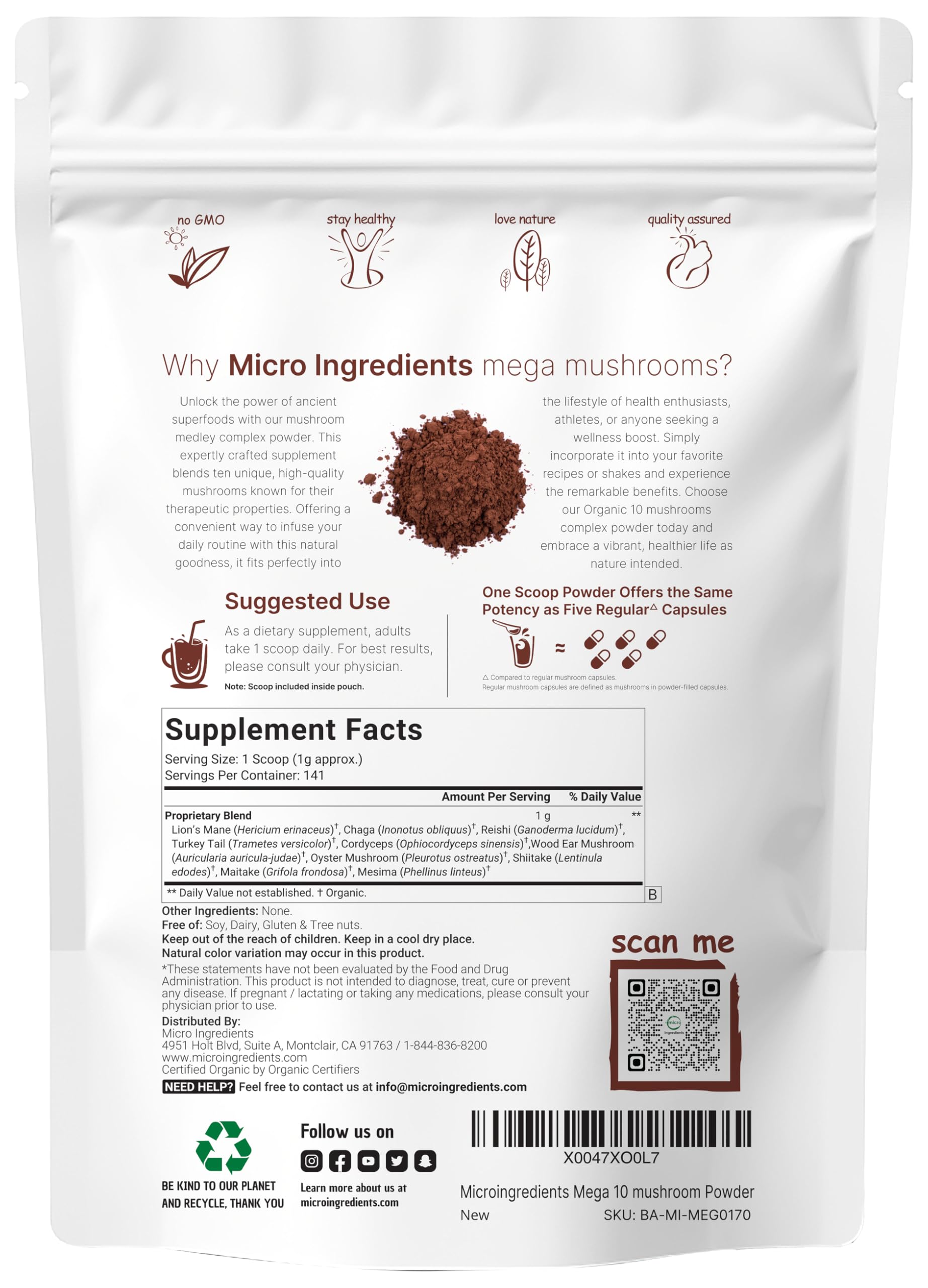 Micro Ingredients 10-in-1 blend scoop included for precise daily dosing.
