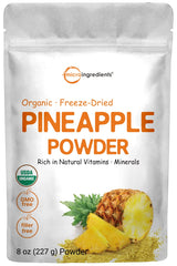 Micro Ingredients Organic Pineapple Powder 8oz package shows freeze-dried pineapple for flavor.