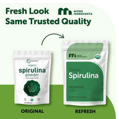 Micro Ingredients spirulina powder scoop highlighting convenient greens addition.