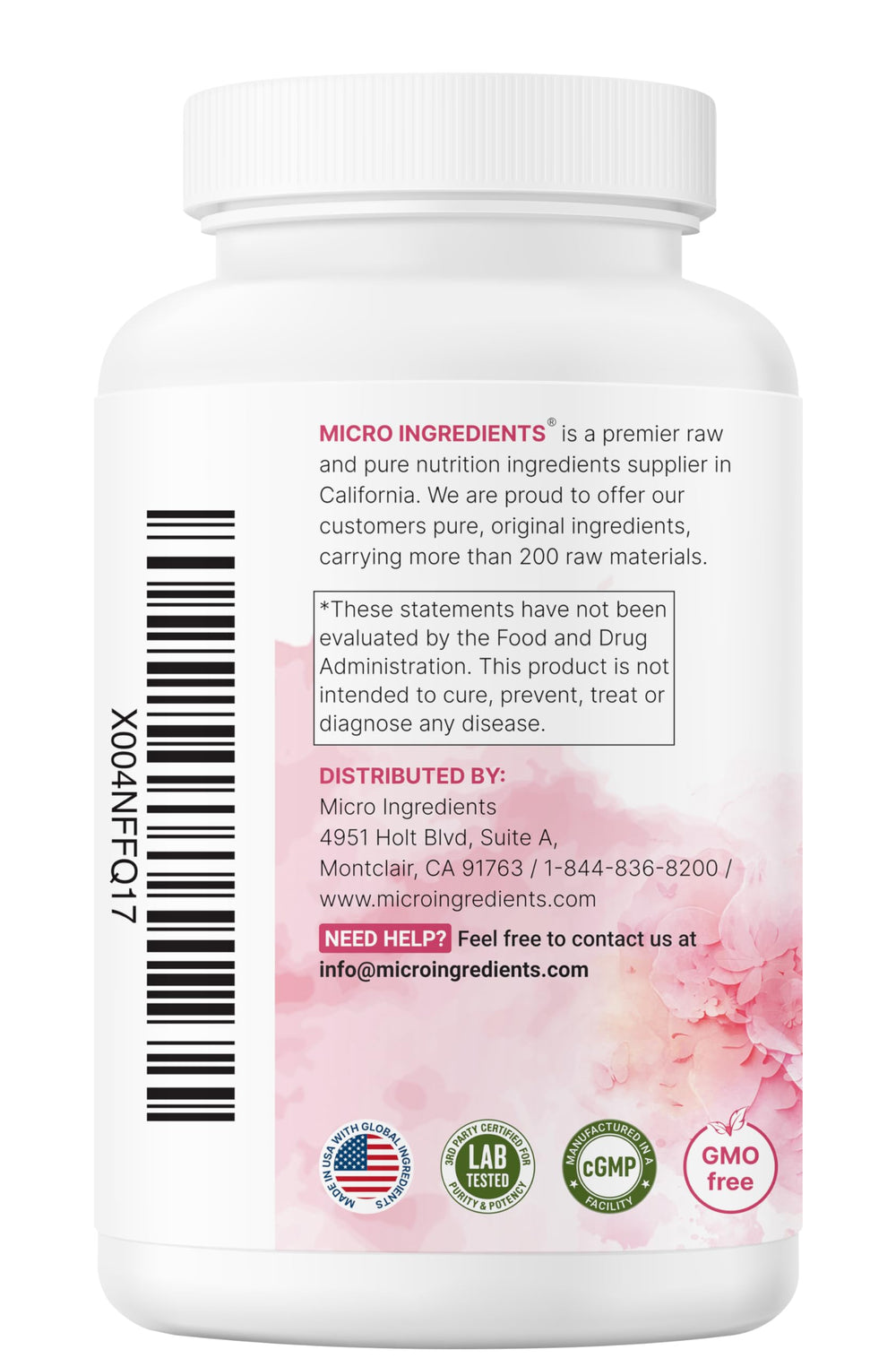 Micro Ingredients packaging box with bottle and label for on-shelf appeal