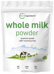 Micro Ingredients pasture-raised whole milk powder 4lb pack for rich baking and drinks.