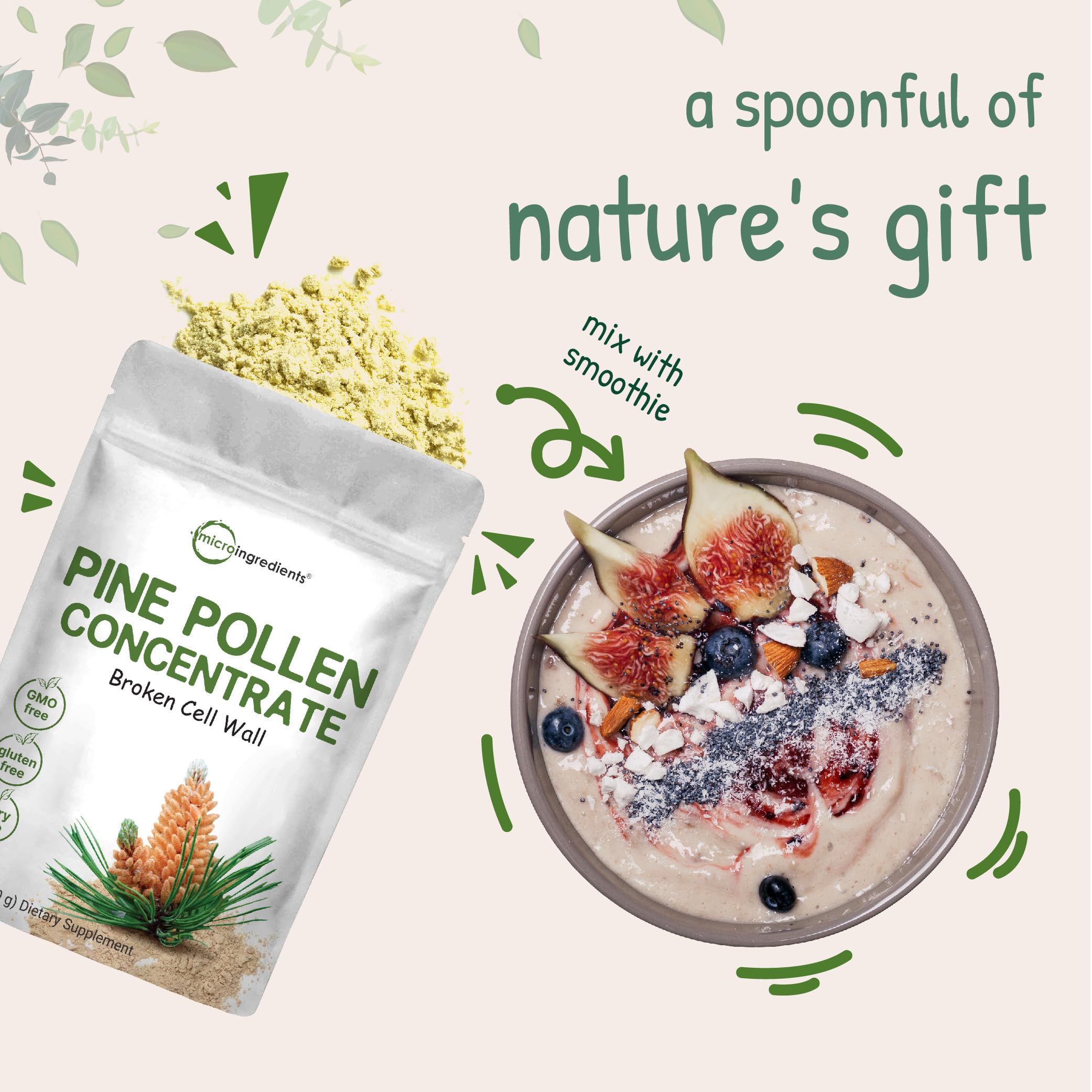 Pine pollen powder served with yogurt for a simple daily routine by Micro Ingredients.