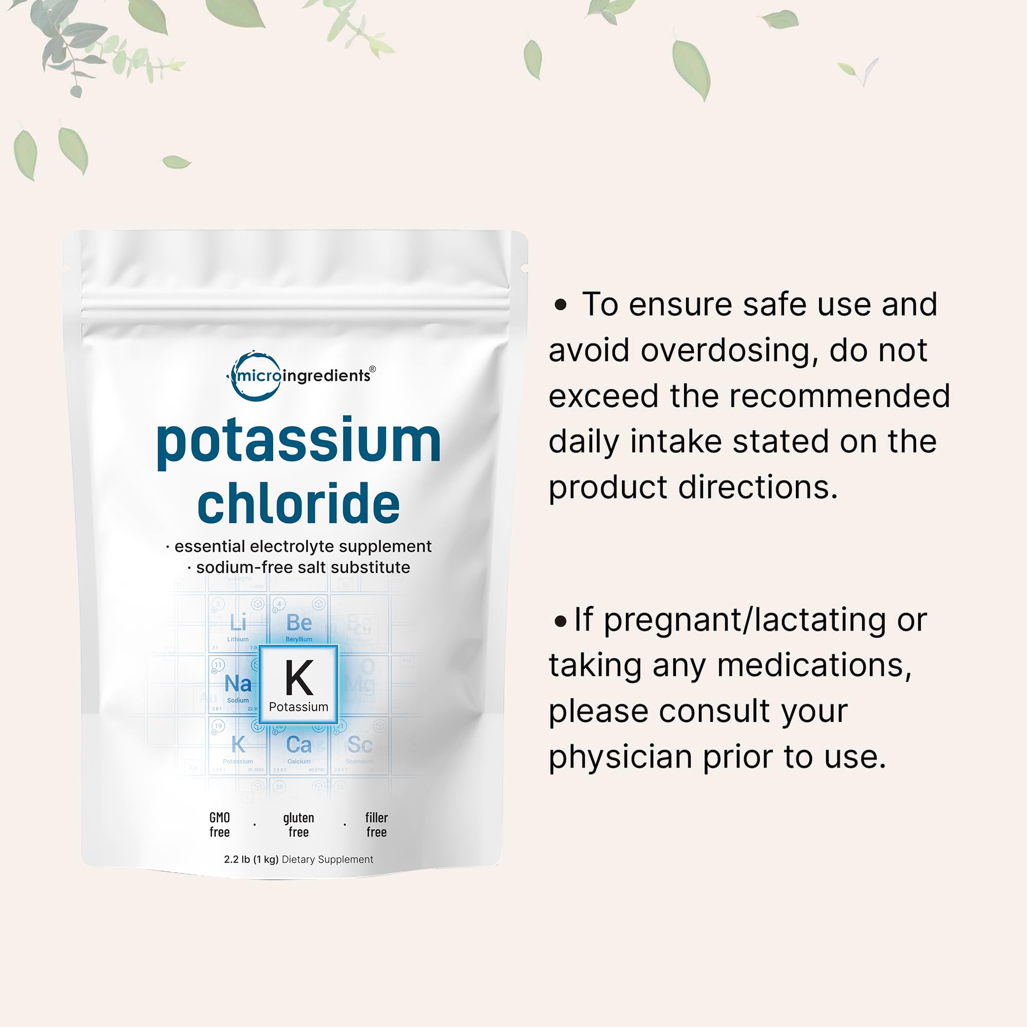 Micro Ingredients potassium chloride powder uses pure ingredients for clean daily electrolyte support