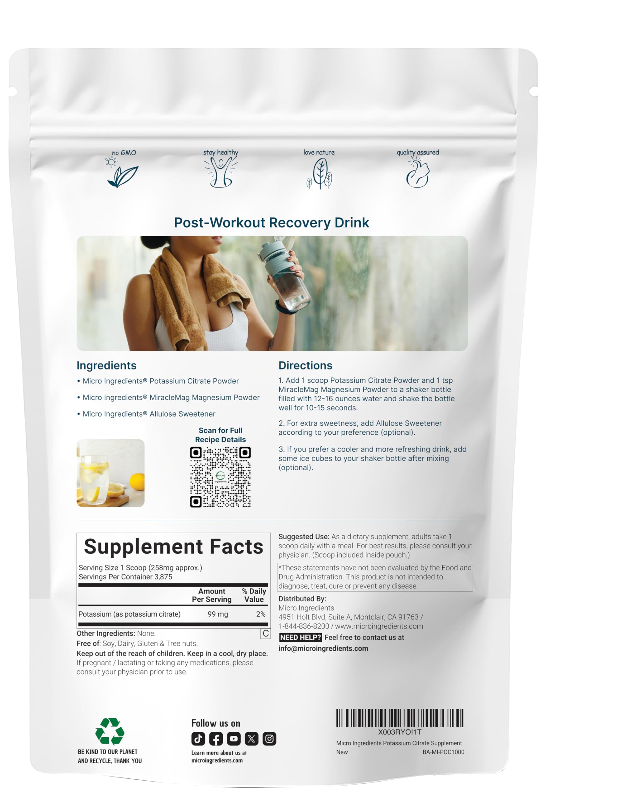 Micro Ingredients potassium citrate powder scoop for accurate measurement