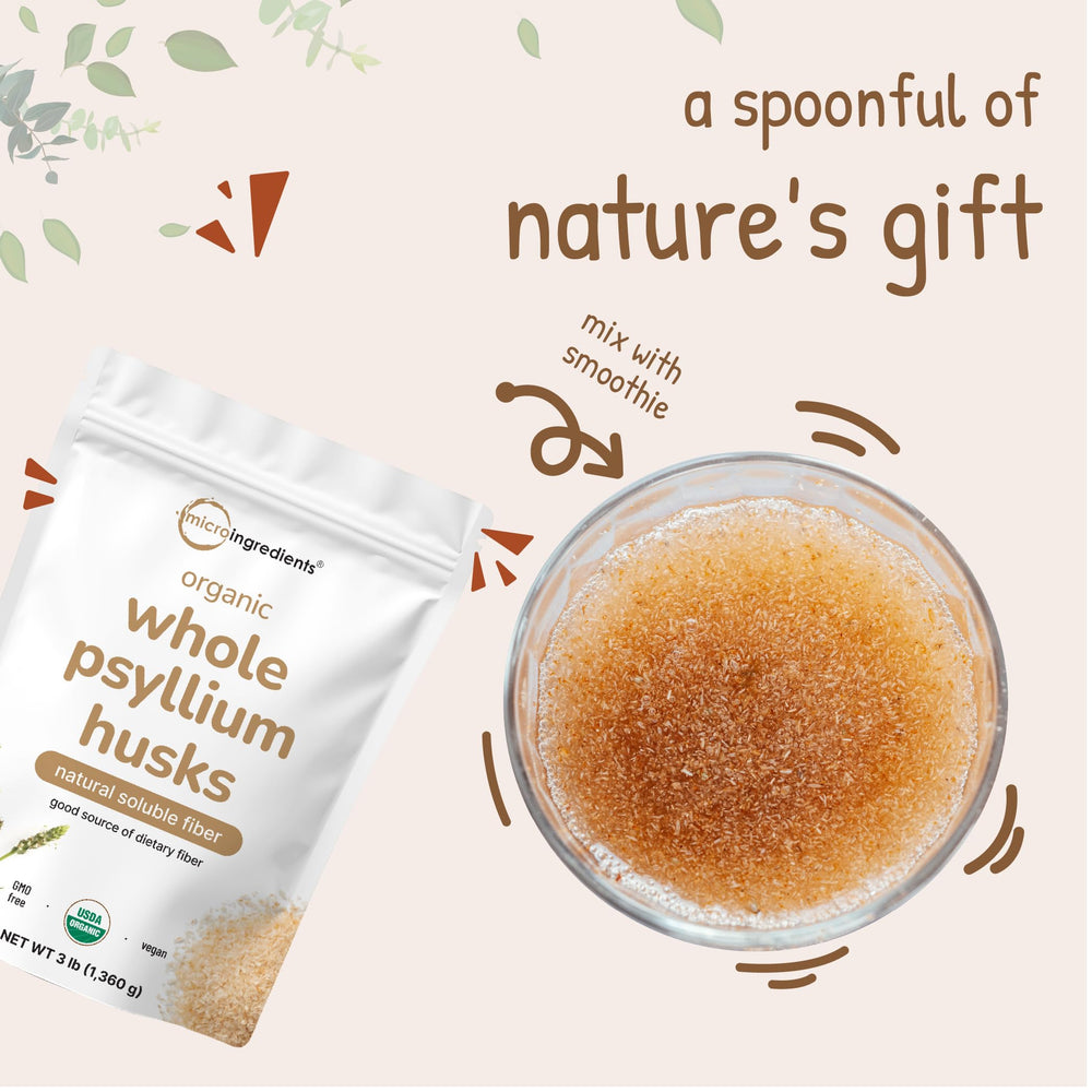 Keto-friendly fiber option from Micro Ingredients psyllium husks in pantry.