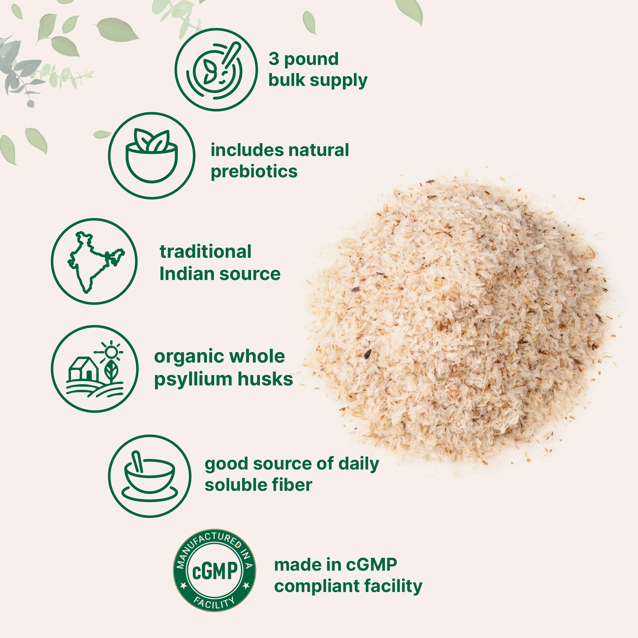 Unopened Micro Ingredients psyllium husks container with vegan non-GMO label.