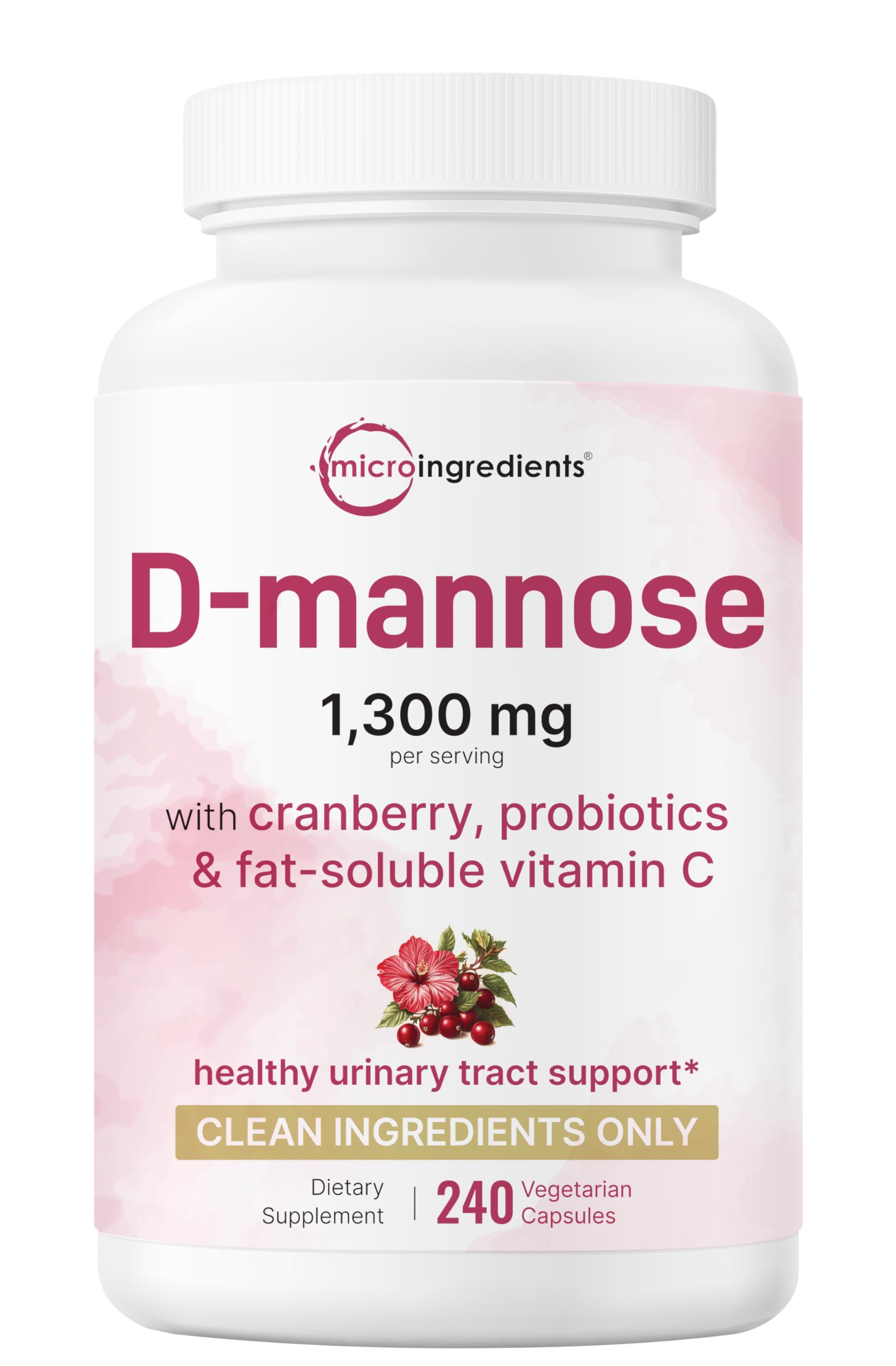 Micro Ingredients Pure D Mannose capsules with cranberry bottle for urinary comfort