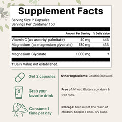 Micro Ingredients Magnesium Glycinate bottle back label with dosage and ingredients.