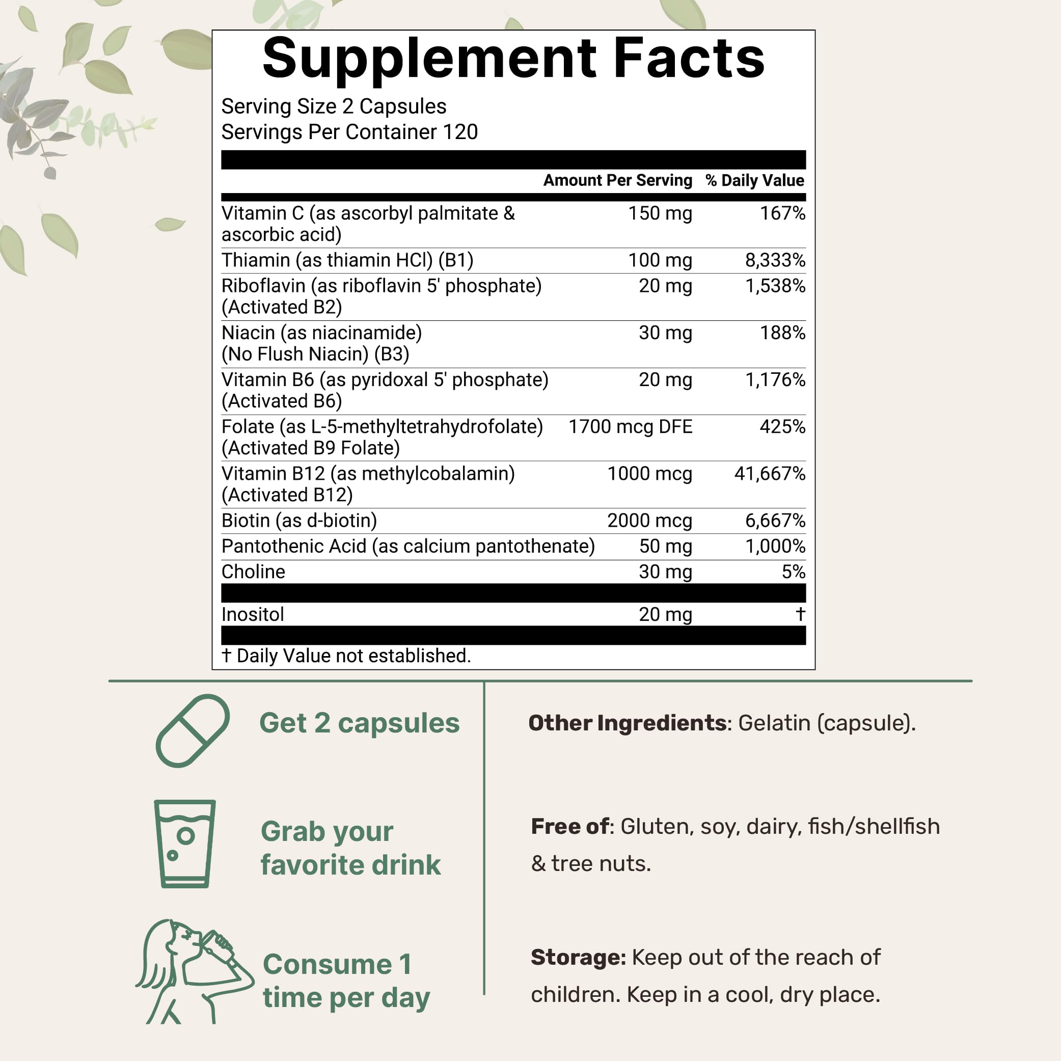 Micro Ingredients Pure Methylated B Complex capsules for easy daily intake