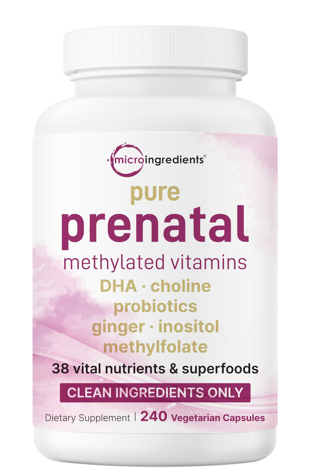 Micro Ingredients Pure Methylated Prenatal bottle front for daily prenatal nutrition