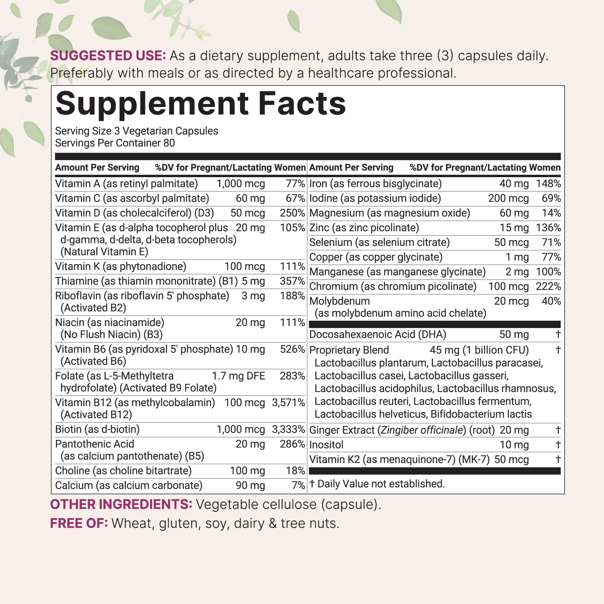 Micro Ingredients prenatal capsules closeup shows easy-to-swallow veggie capsules