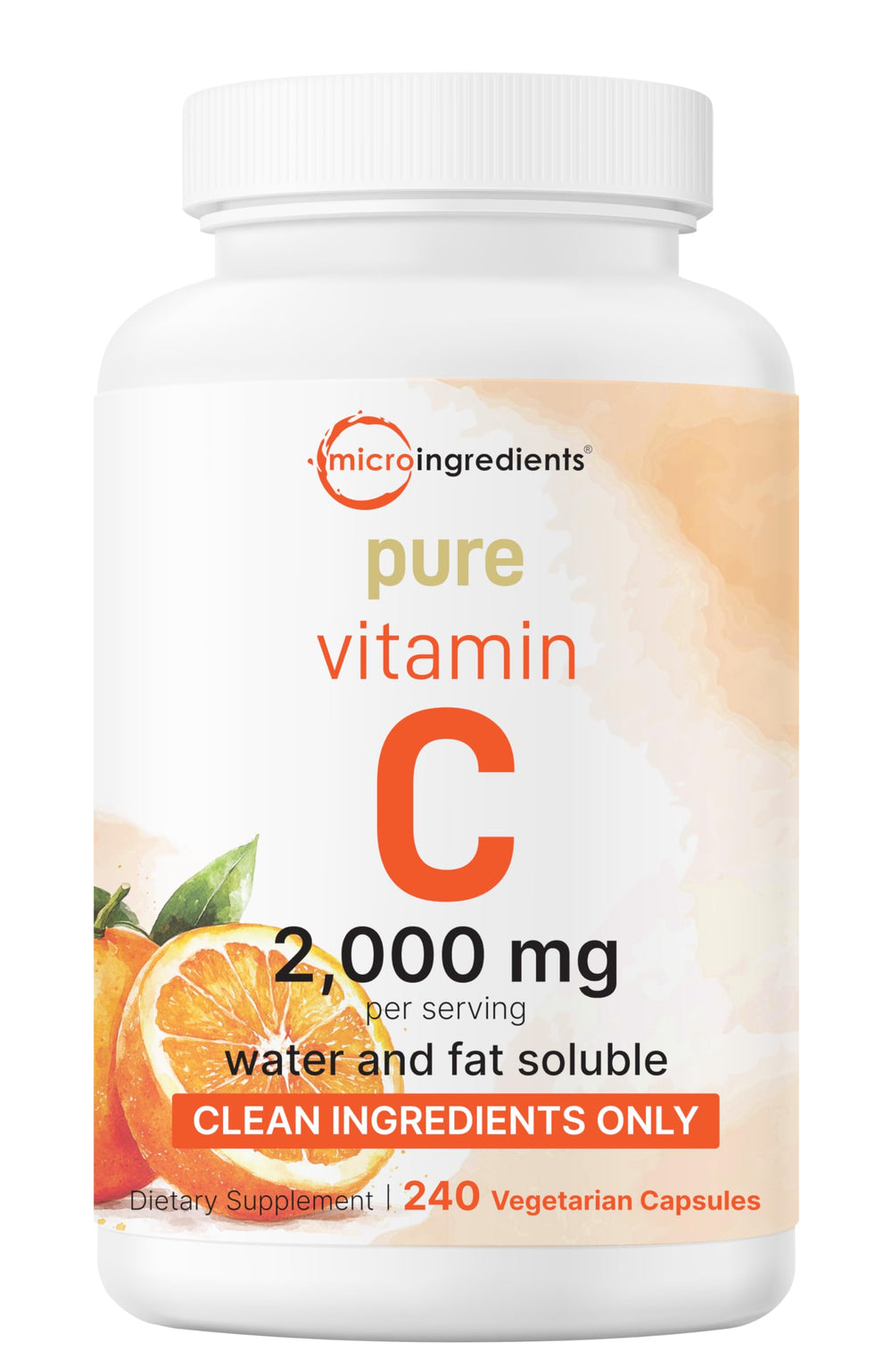 Micro Ingredients Pure Vitamin C 2000mg bottle with 240 veggie capsules for immune support.