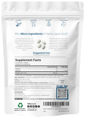 Close-up of Micro Ingredients R-ALA 600mg softgels highlighting bioavailable formula.