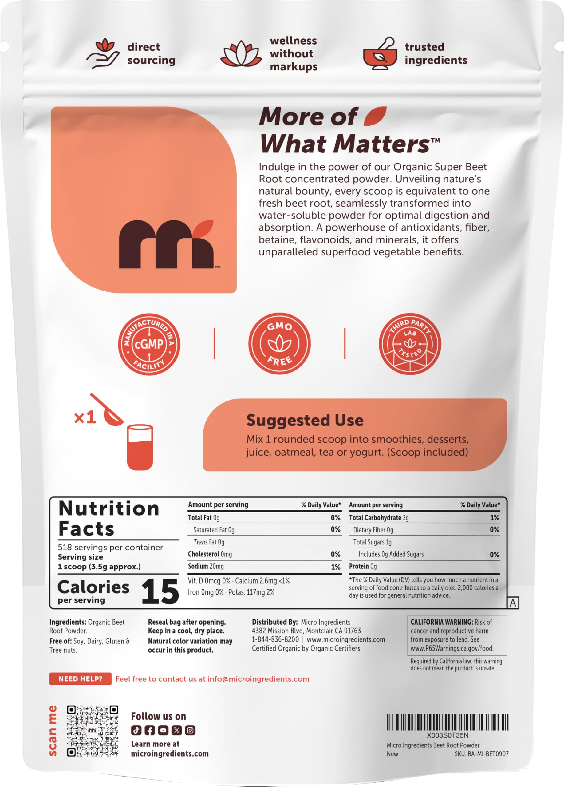 Micro Ingredients Raw Beet Powder adds bold flavor to smoothies.