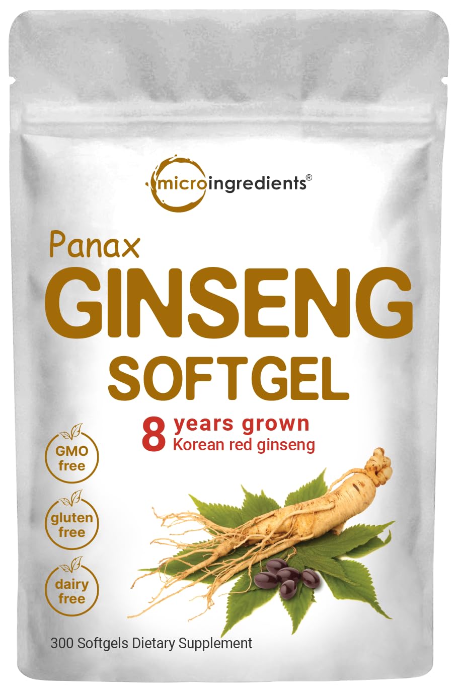 Micro Ingredients red panax ginseng softgels bottle for daily energy support.