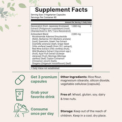 Micro Ingredients Resveratrol NAD Complex capsules offer convenient daily supplementation.