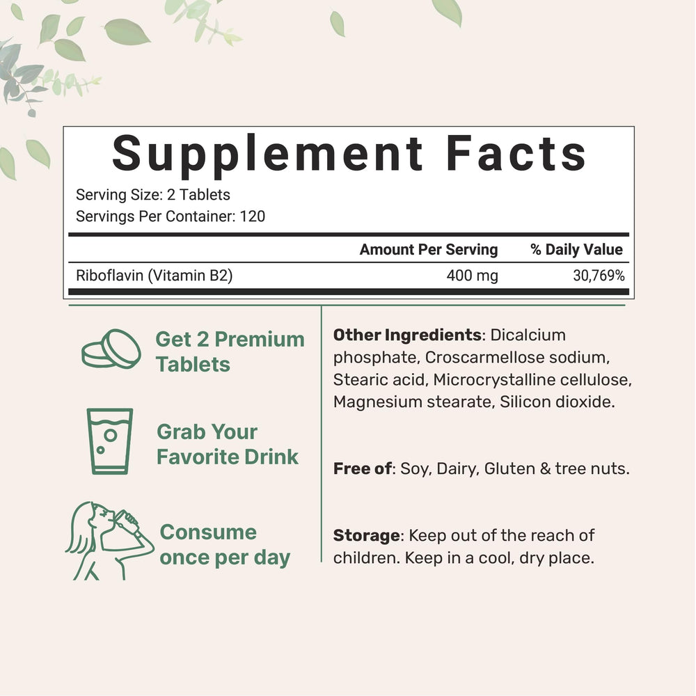 Micro Ingredients riboflavin tablets close-up highlights compact 200 mg pills for easy daily dosing.