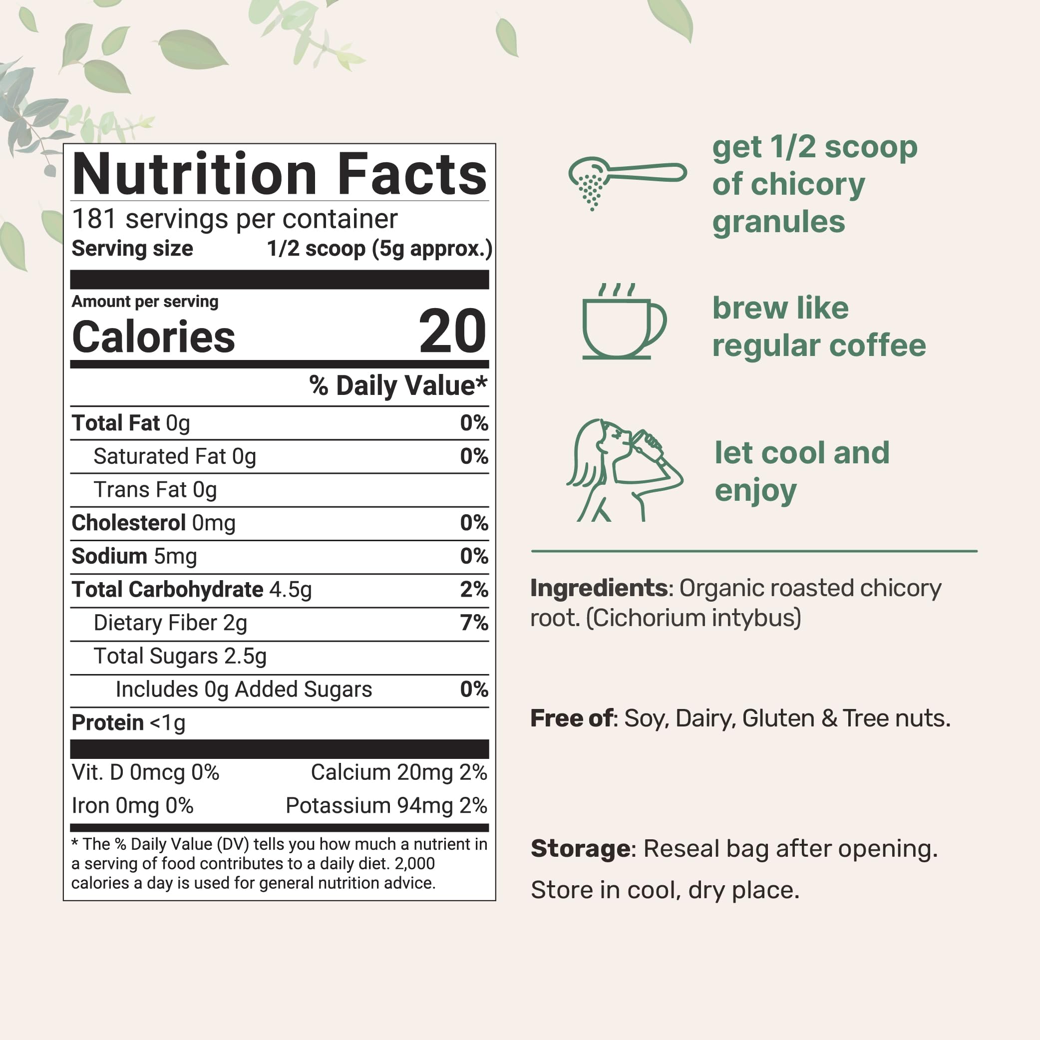 Micro Ingredients Roasted Chicory Root bag with label, showcasing a natural coffee substitute option