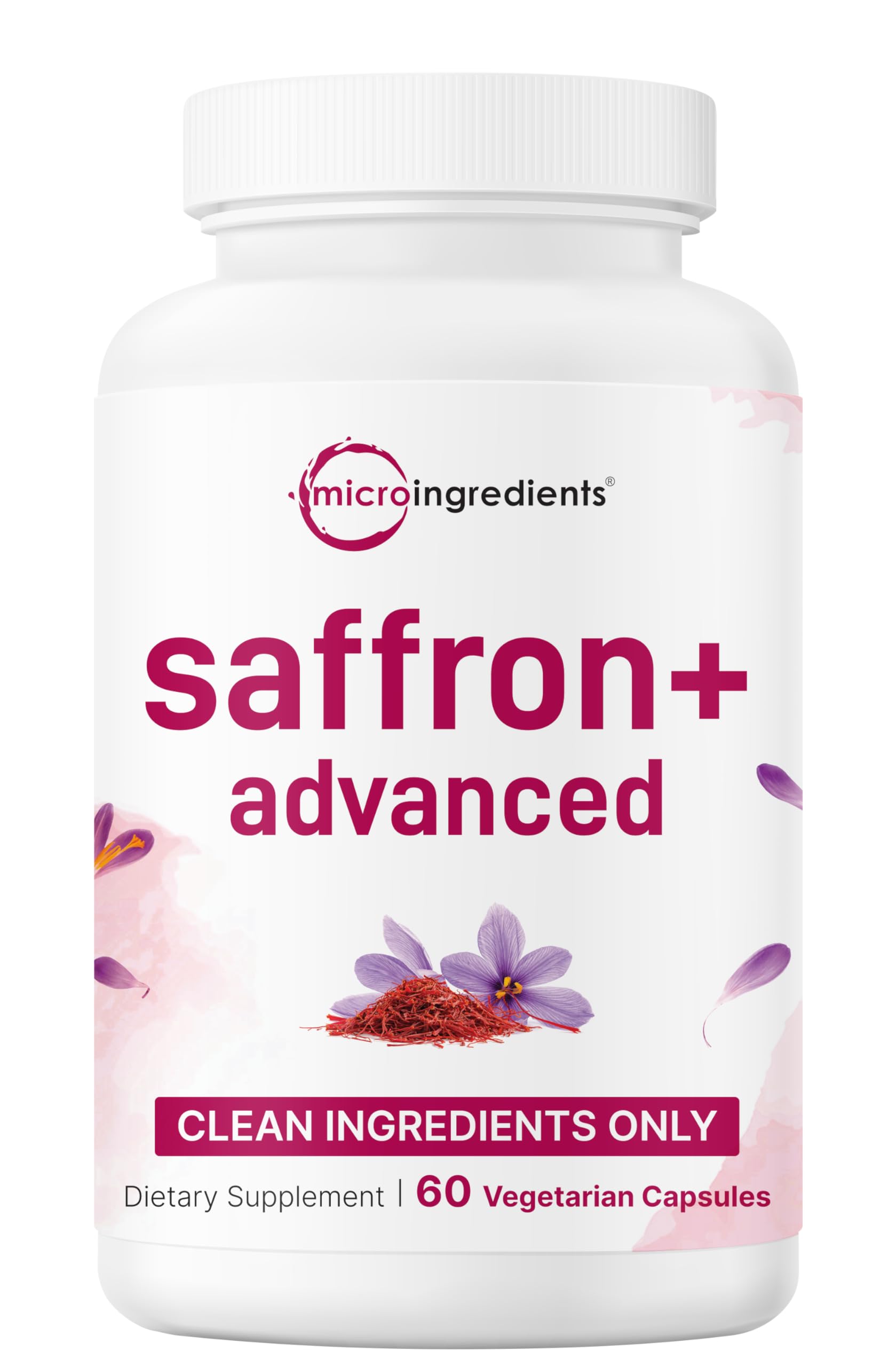 Micro Ingredients Saffron+ bottle with filler-free capsules for daily wellness.