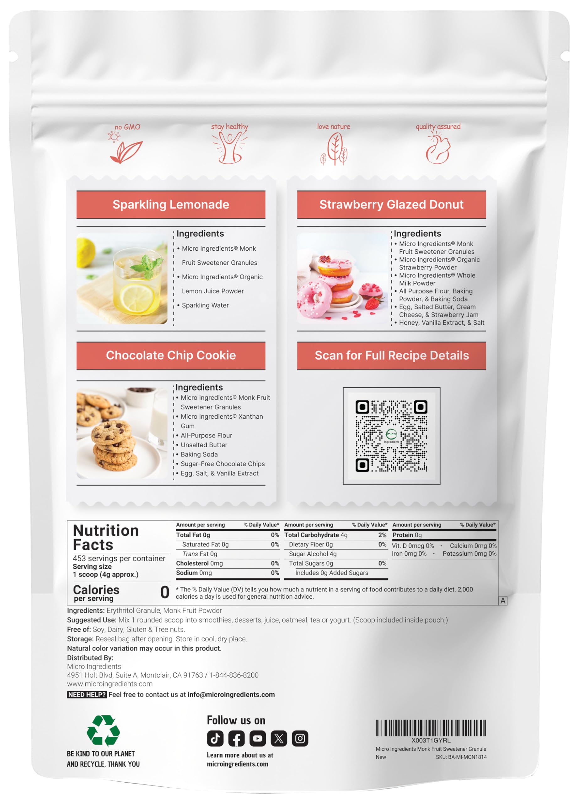 Micro Ingredients measuring scoop included for precise sugar substitute portions.