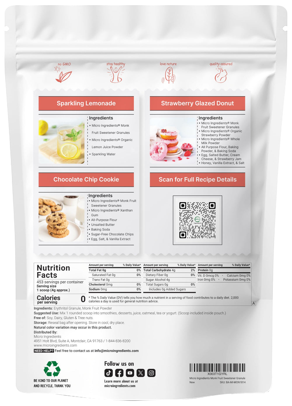 Micro Ingredients measuring scoop included for precise sugar substitute portions.