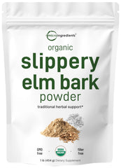 Micro Ingredients slippery elm bark powder packaging highlighting US-grown organic source