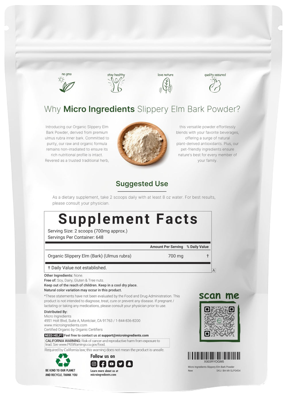 Micro Ingredients slippery elm powder scoop for precise daily measurements