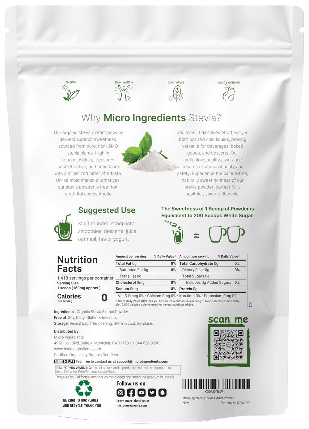 Measuring scoop beside stevia powder for precise, convenient sweetness