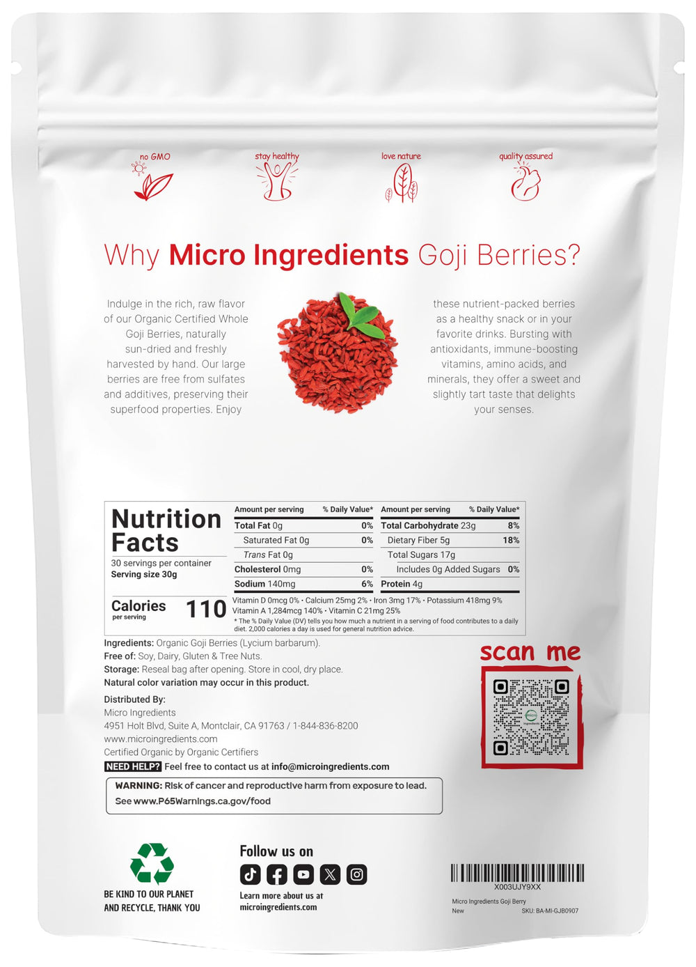 Micro Ingredients sun-dried goji berries highlight vibrant color and natural sweetness.