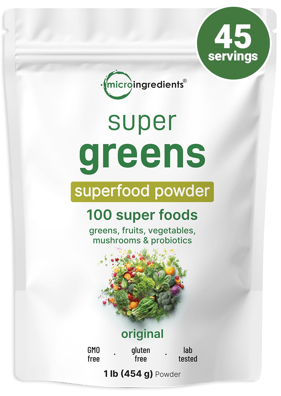 Micro Ingredients Super Greens Powder bottle for daily nutrition and convenient supplementation.