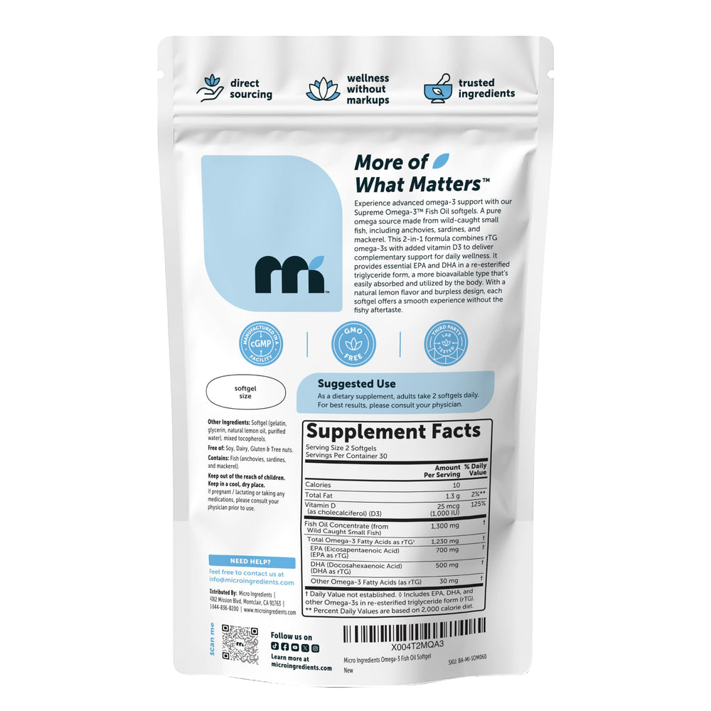 Third-party lab testing seal on Micro Ingredients Omega-3 bottle.