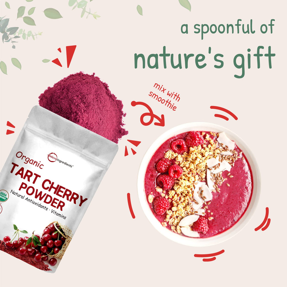 Tart cherry powder mixed into drinks to enhance taste and color.