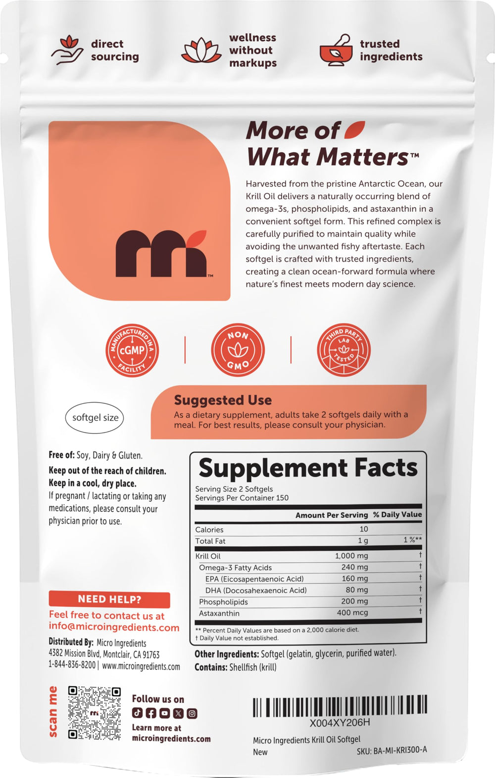 Third-party lab tested stamp on Micro Ingredients Krill Oil packaging