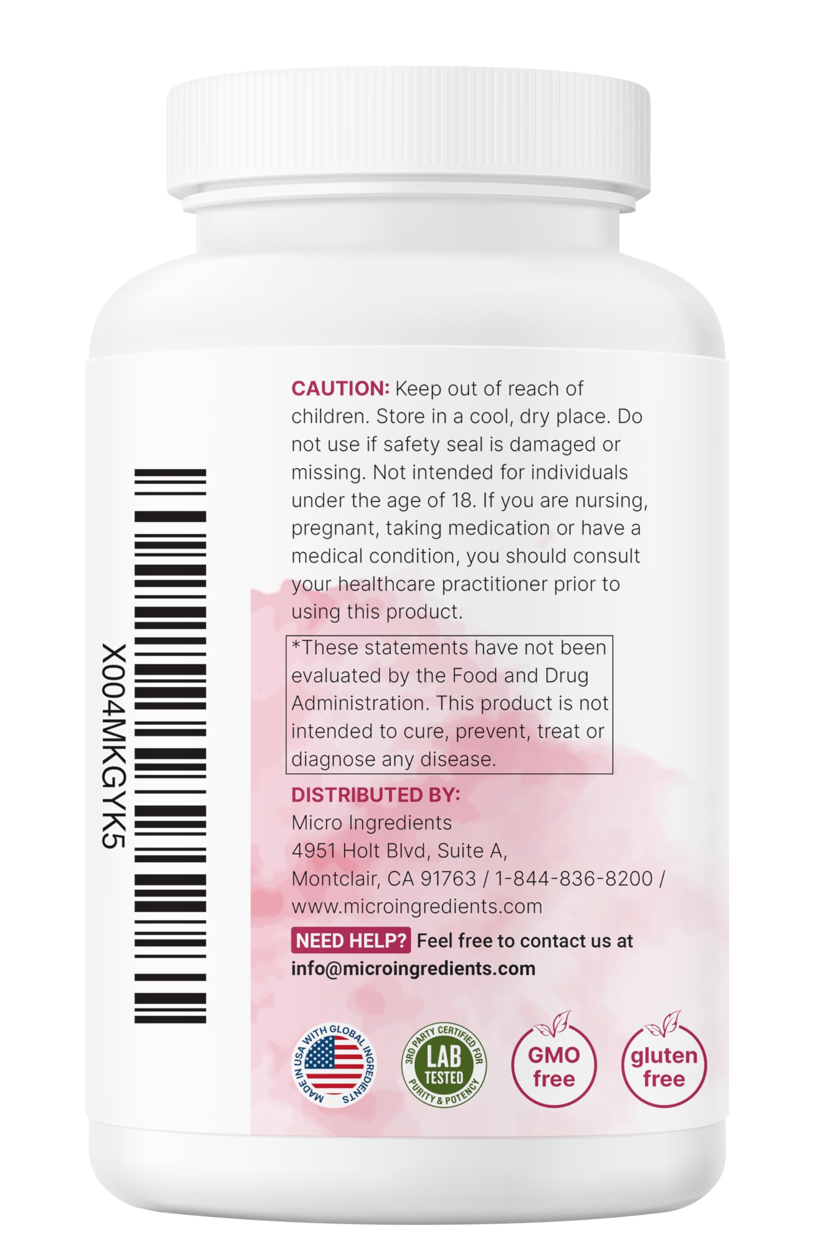 Third-party testing seal visible on Micro Ingredients packaging